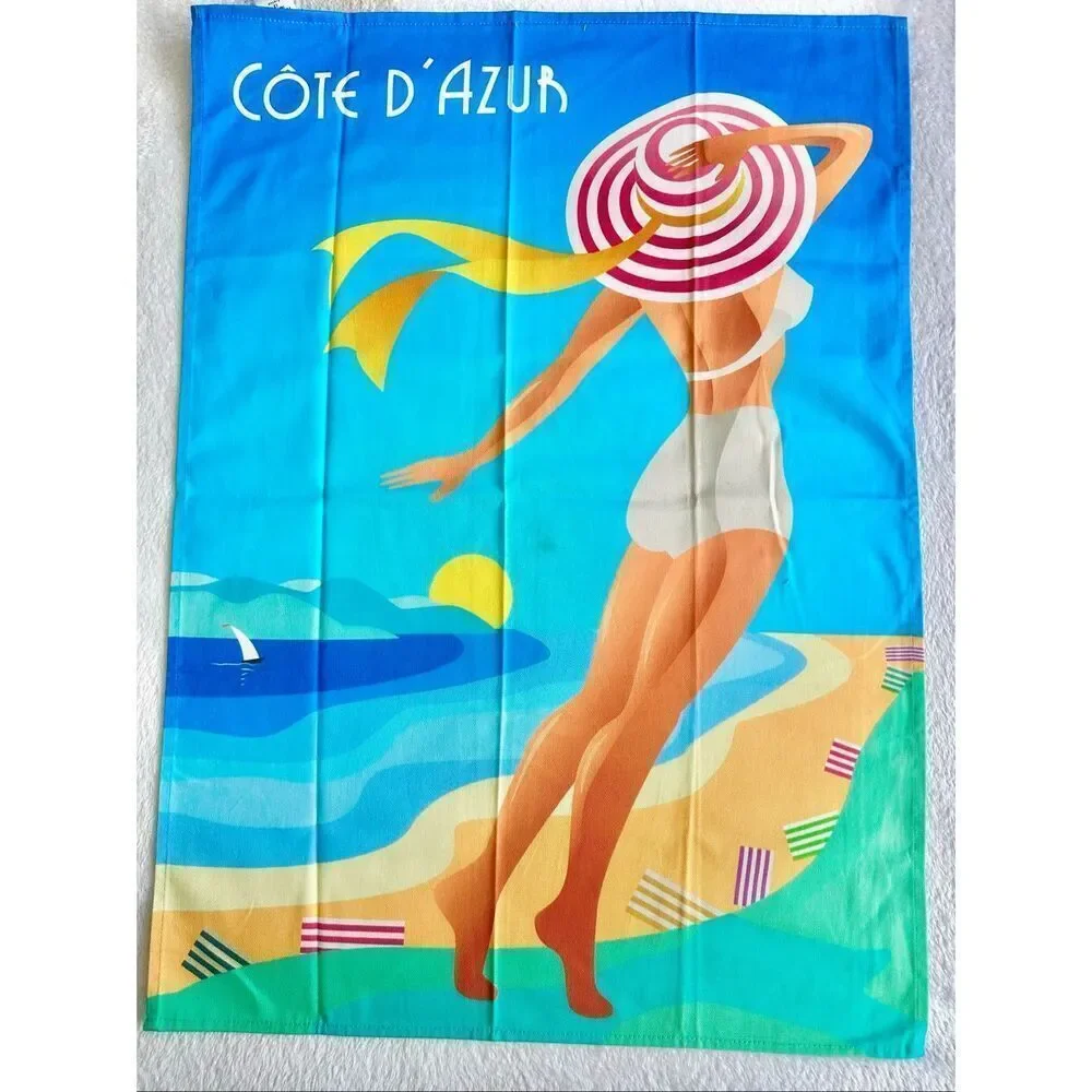 Tissus Toselli Cote d’Azur French Riviera Tea Towel Cotton Made in France Beach